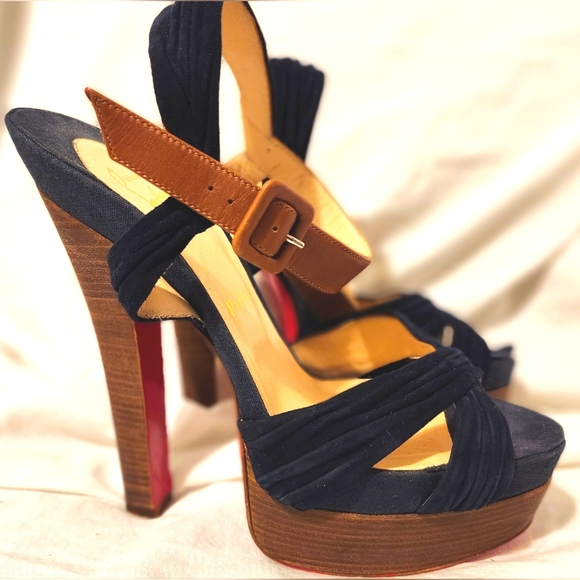 Christian Louboutin Shoes - Christian Louboutin Suede Chouquette 160 Platform Sandals, Navy Blue, Size 8.5